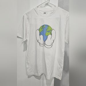 KAWS Peace for all White T-Shirt with Earth Graphic